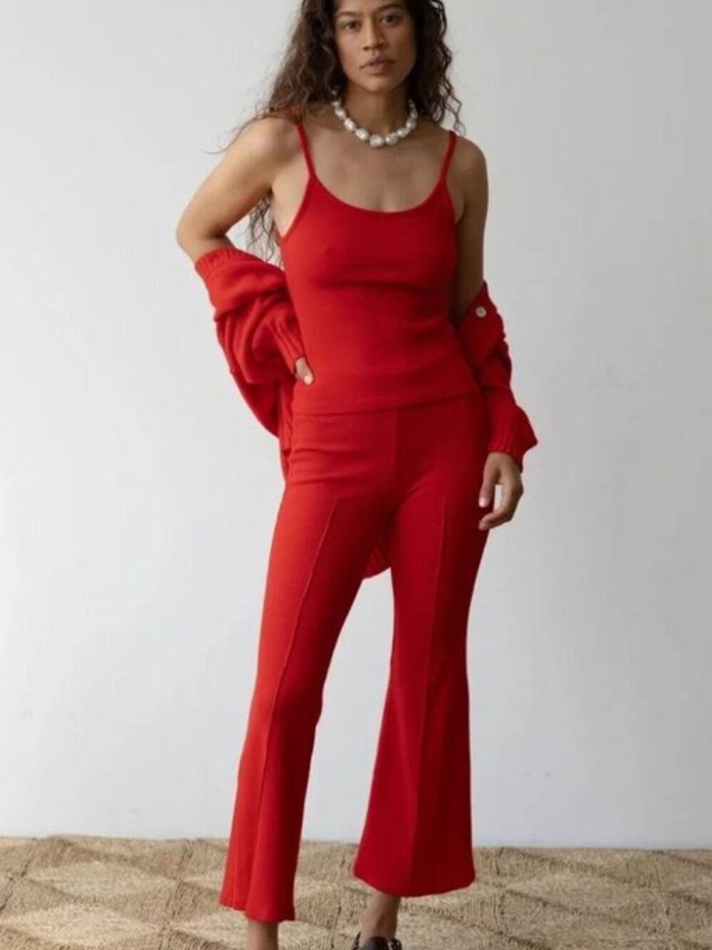 Donni The Rib Kick Flare Pant in Red XXS